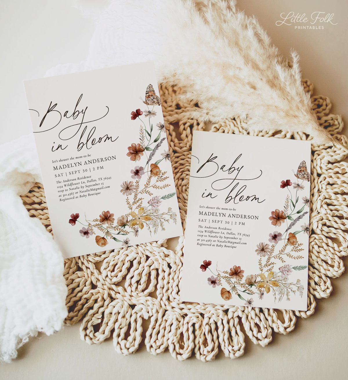 Boho Wildflower Baby Shower Invitation (Baby in Bloom)
