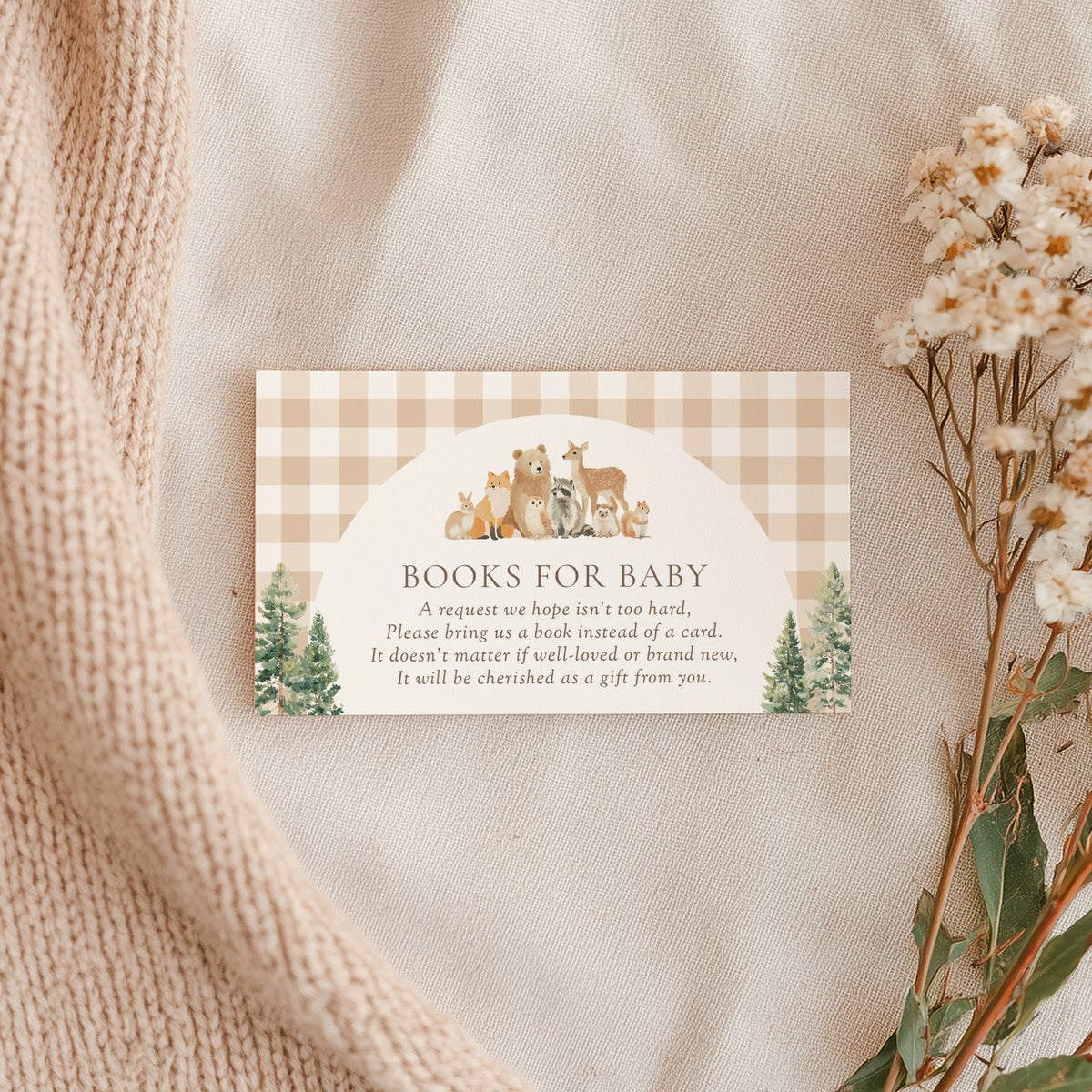 Woodland Gingham Baby Shower Books for Baby Card