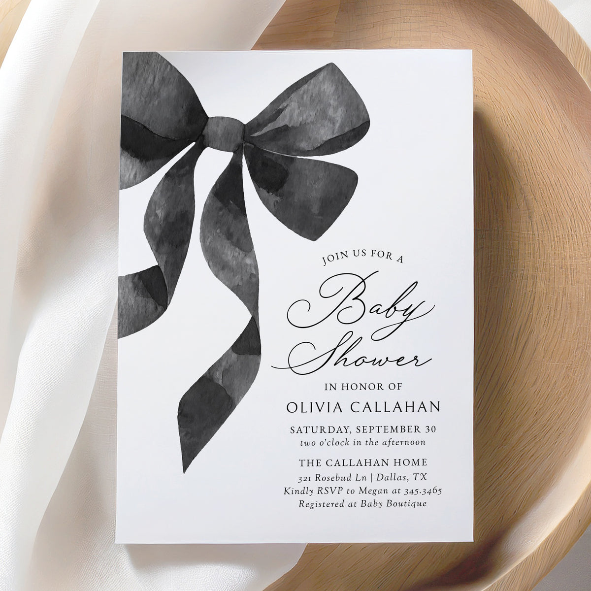 Black Ribbon Baby Shower Invitation Template