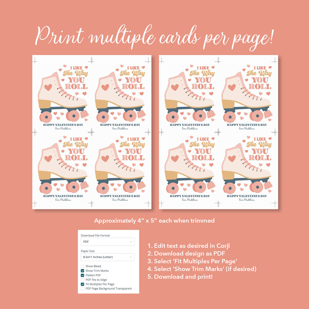 Roller Skate Valentine's Card Template