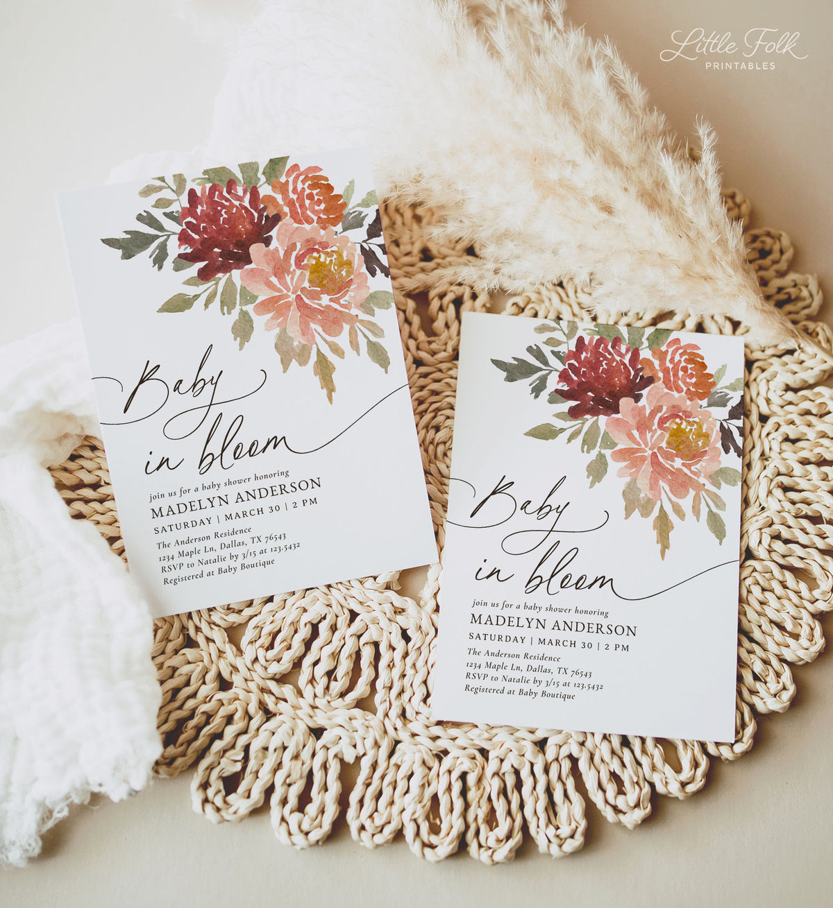 Baby In Bloom Fall Floral Baby Shower Invitation