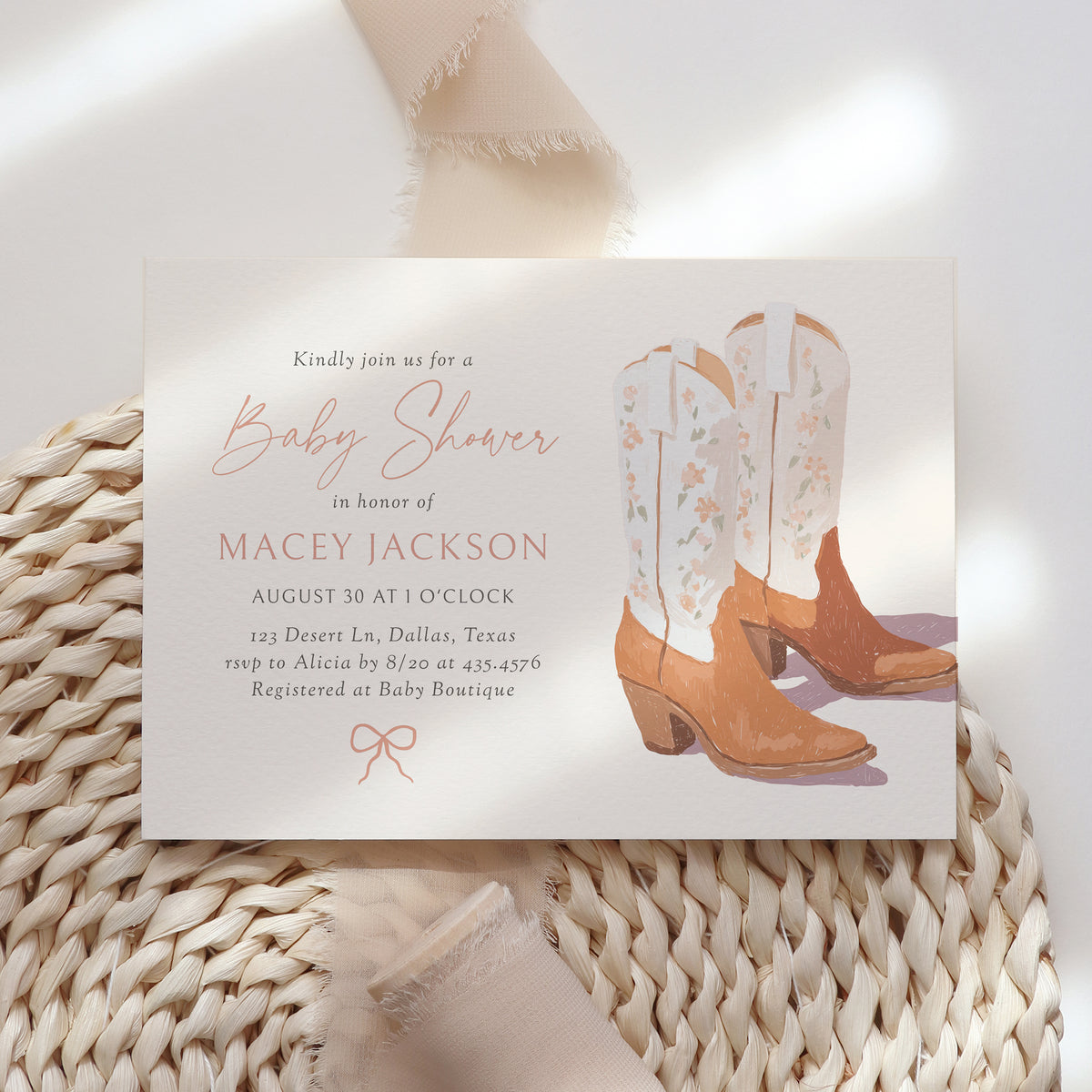 Cowgirl Boots Baby Shower Invitation