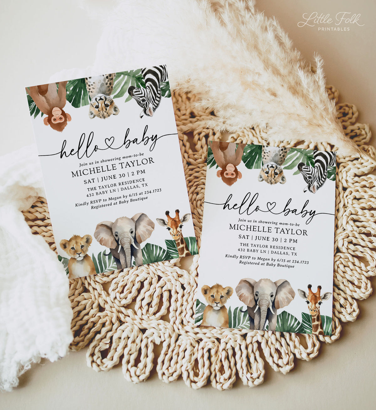 Hello Baby Safari Baby Shower Invitation