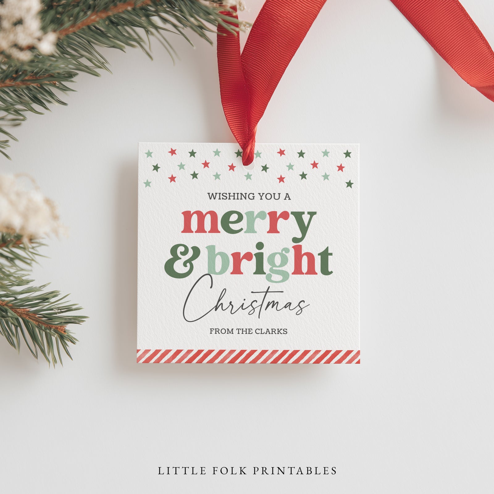 Merry and Bright Holiday Tag Template