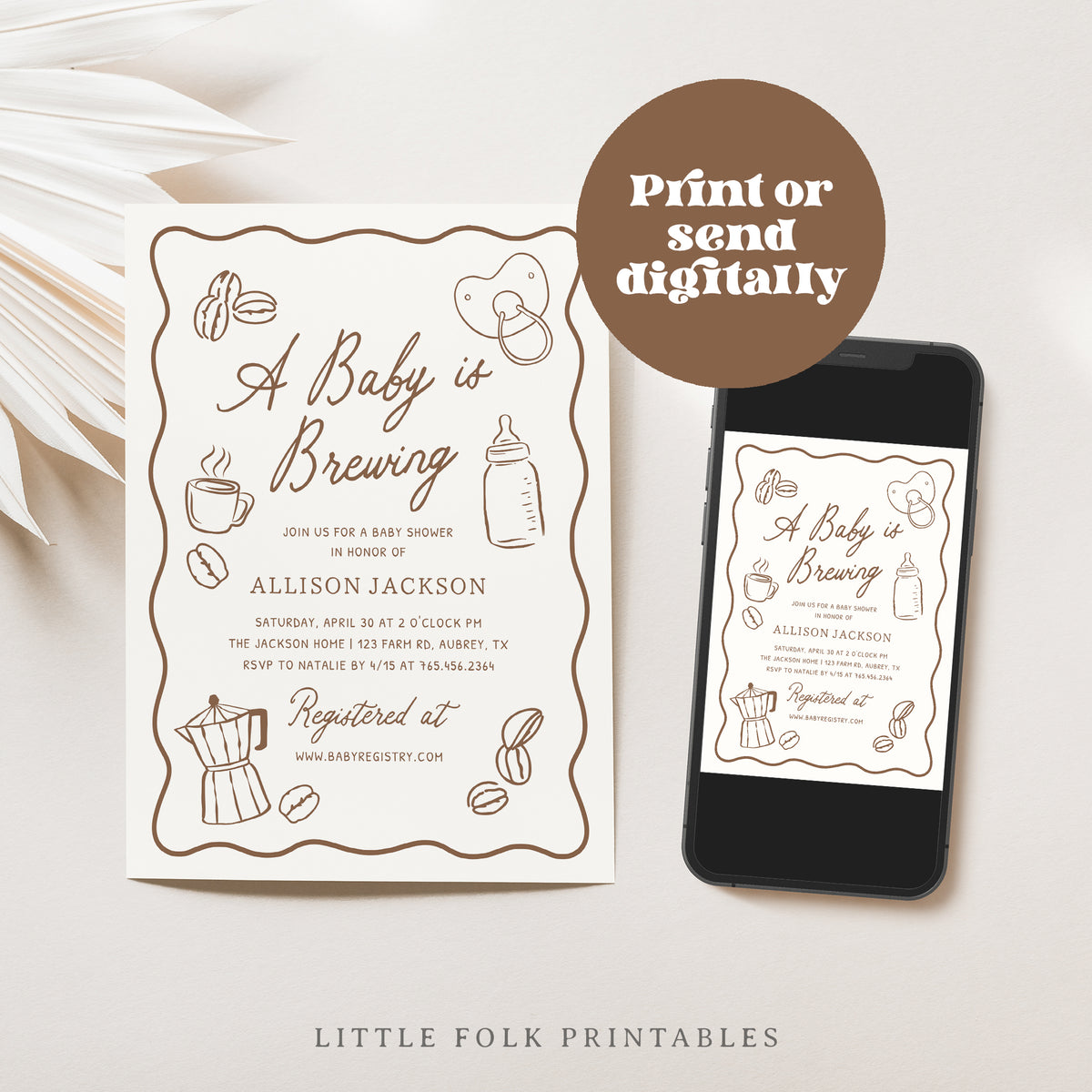 Hand Drawn Frame Coffee Baby Shower Invitation
