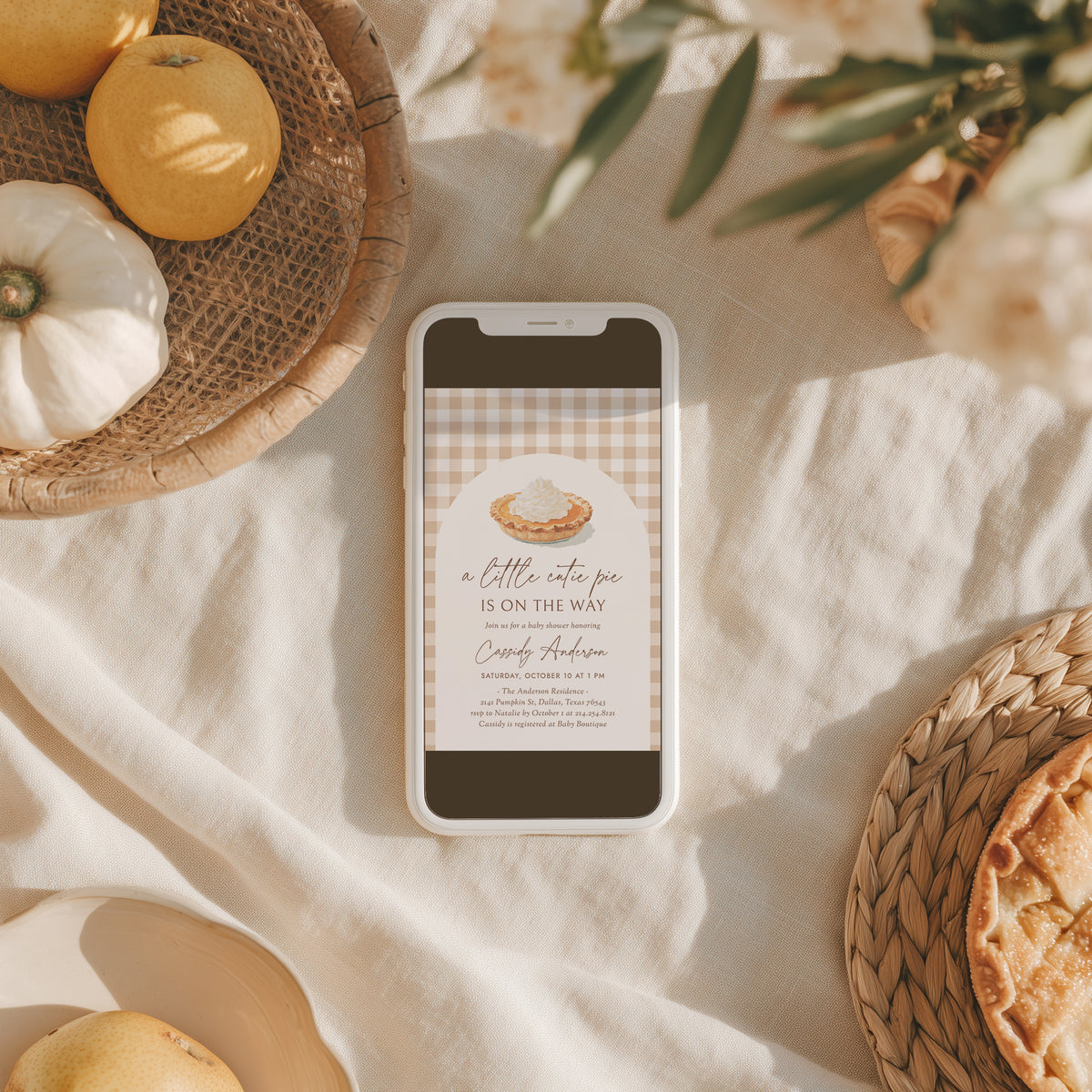 Little Cutie Pie Gingham Baby Shower Invitation