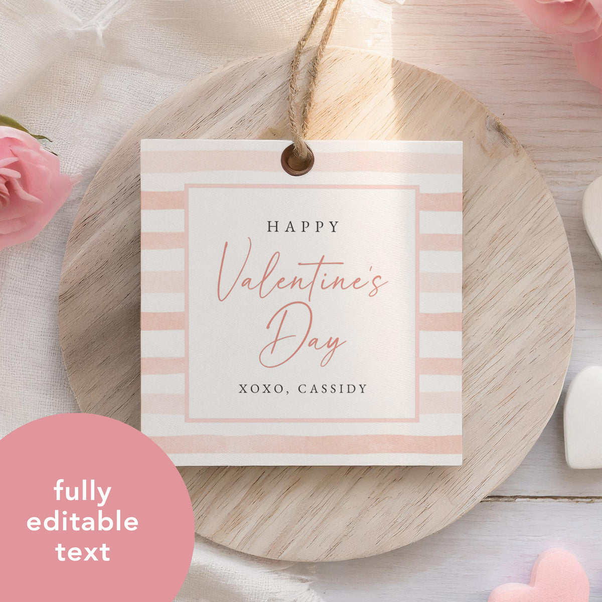 Pink Stripe Valentine&#39;s Tag Template
