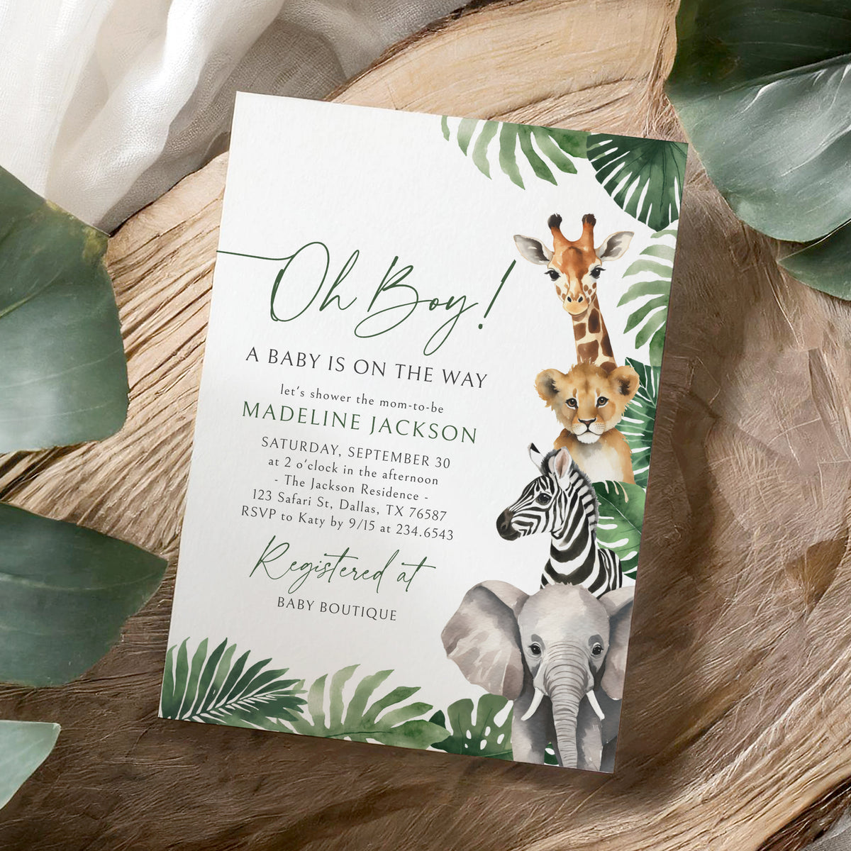 Oh Boy Safari Baby Shower Invitation