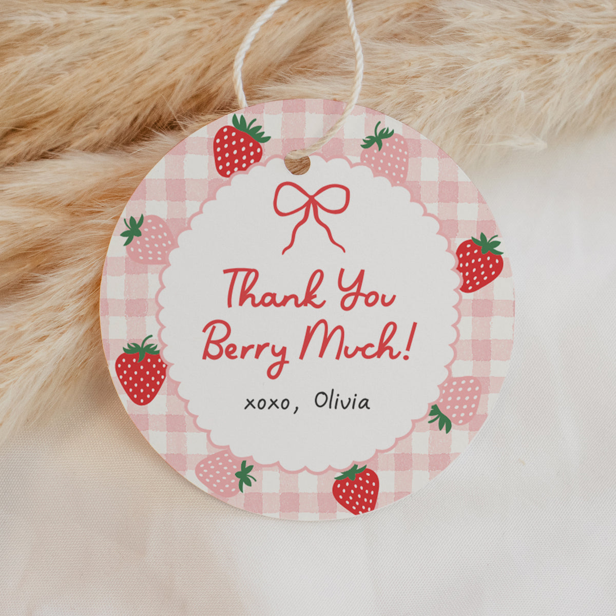 Strawberry First Birthday Round Tag
