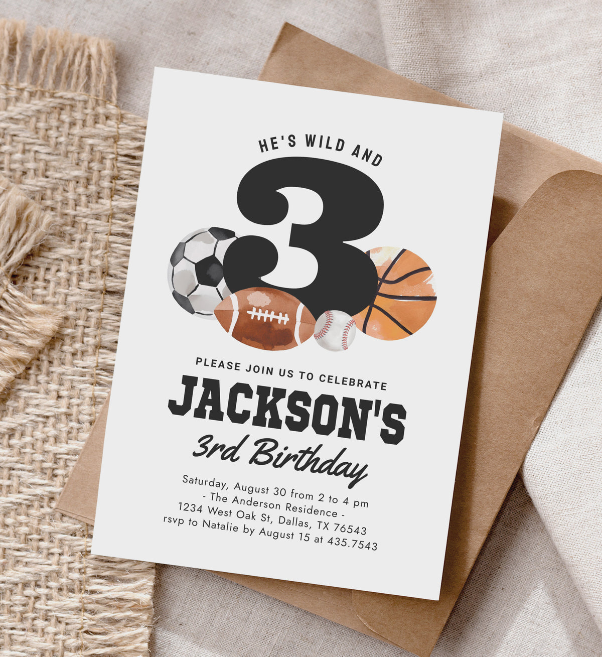 Sports 3rd Birthday Invitation