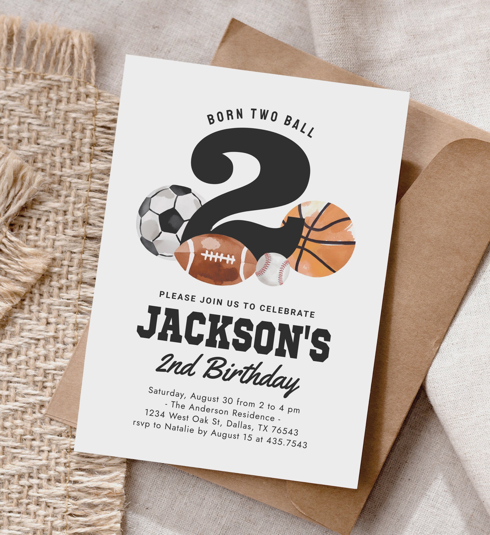 Sports 2nd Birthday Invitation