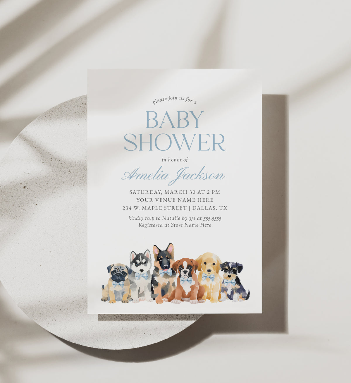 Blue Puppy Baby Shower Invitation Template