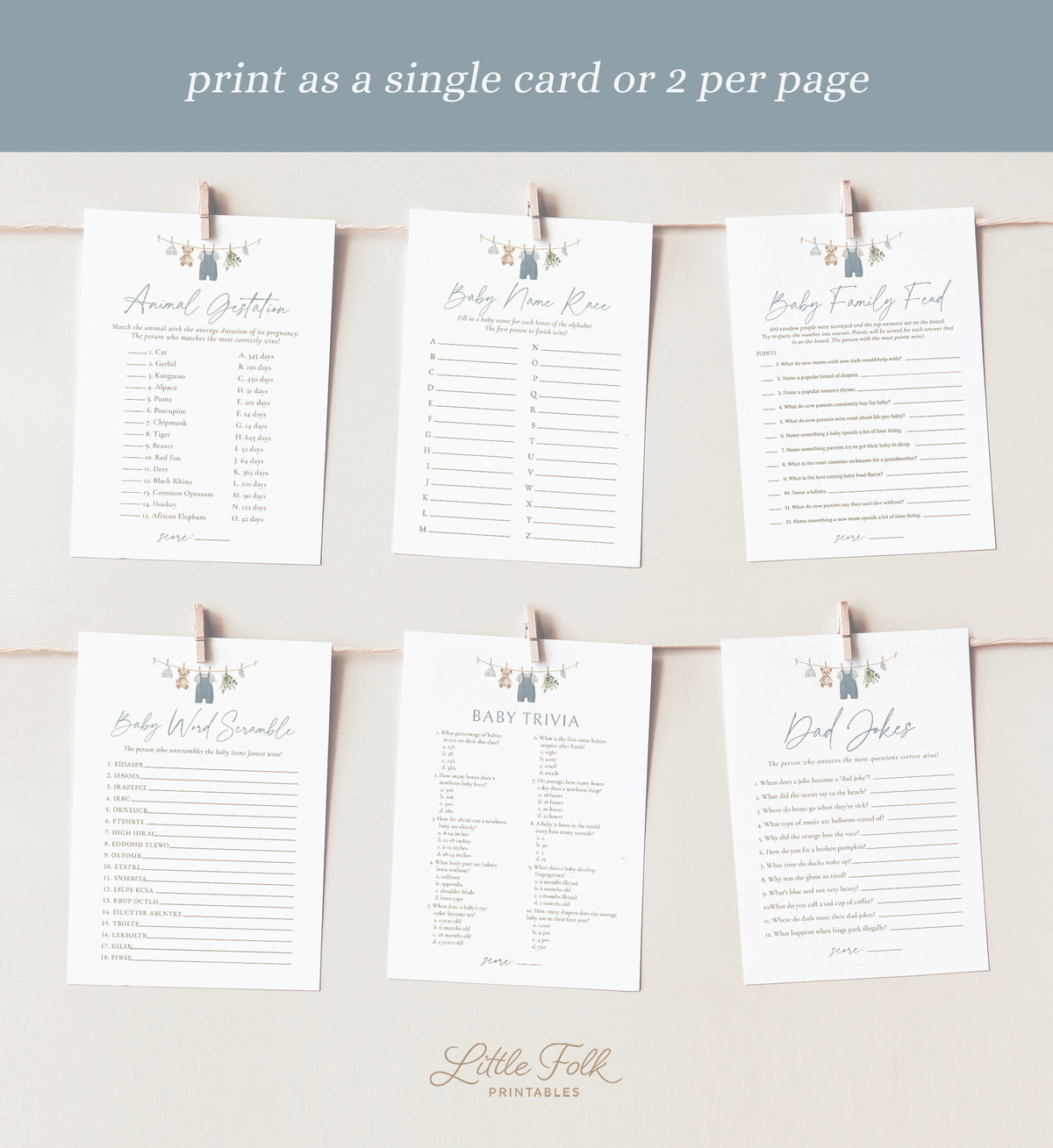 Blue Overalls Clothesline Baby Shower Games