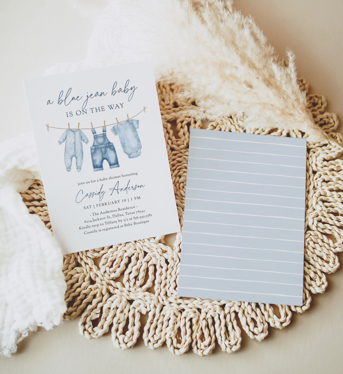 Blue Jean Denim Baby Shower Invitation
