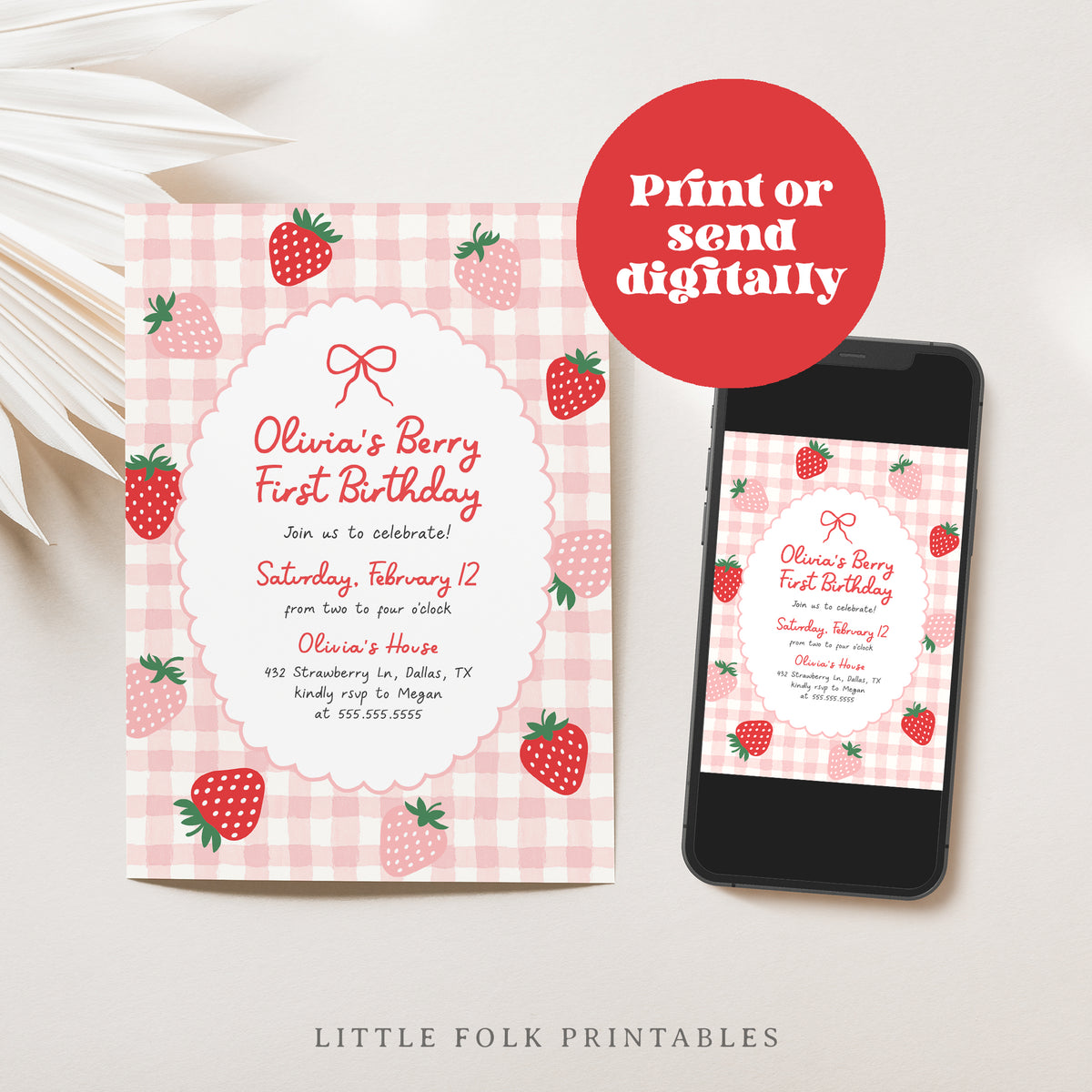 Strawberry First Birthday Invitation