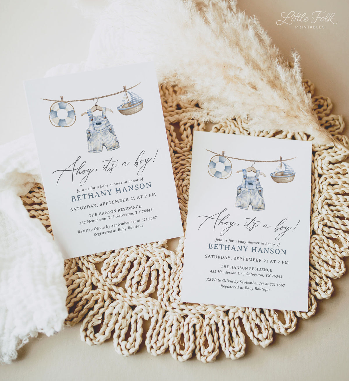 Nautical Clothesline Baby Shower Invitation
