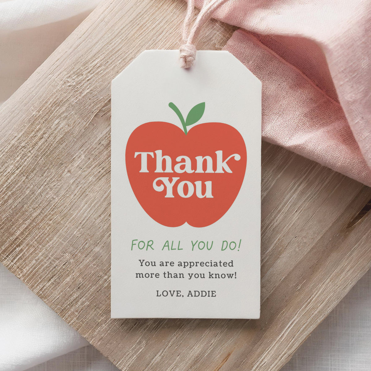 Thank You Apple Teacher Appreciation Tag Template