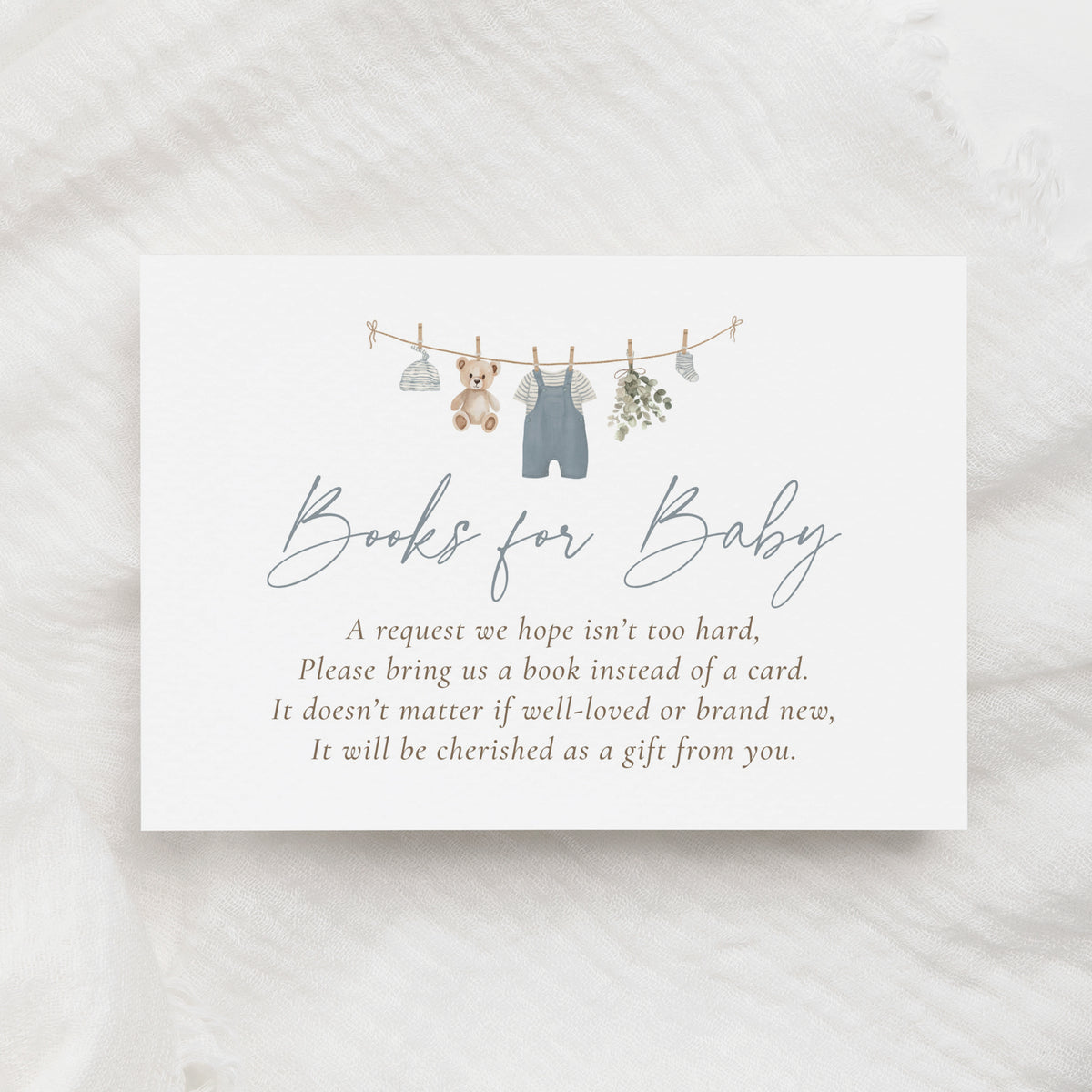 Blue Overalls Clothesline Baby Shower Books for Baby Card