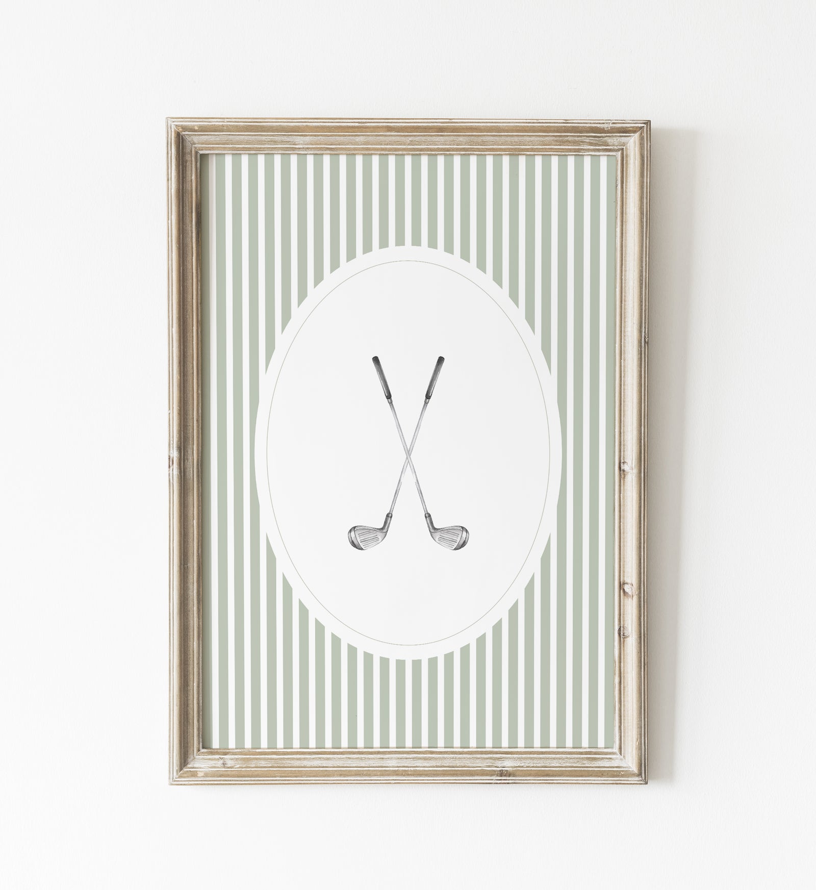 Sage Green Vintage Golf Clubs Print