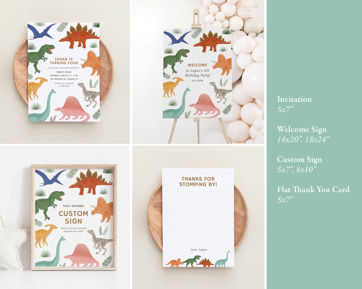 Editable Dinosaur 1st Birthday Bundle