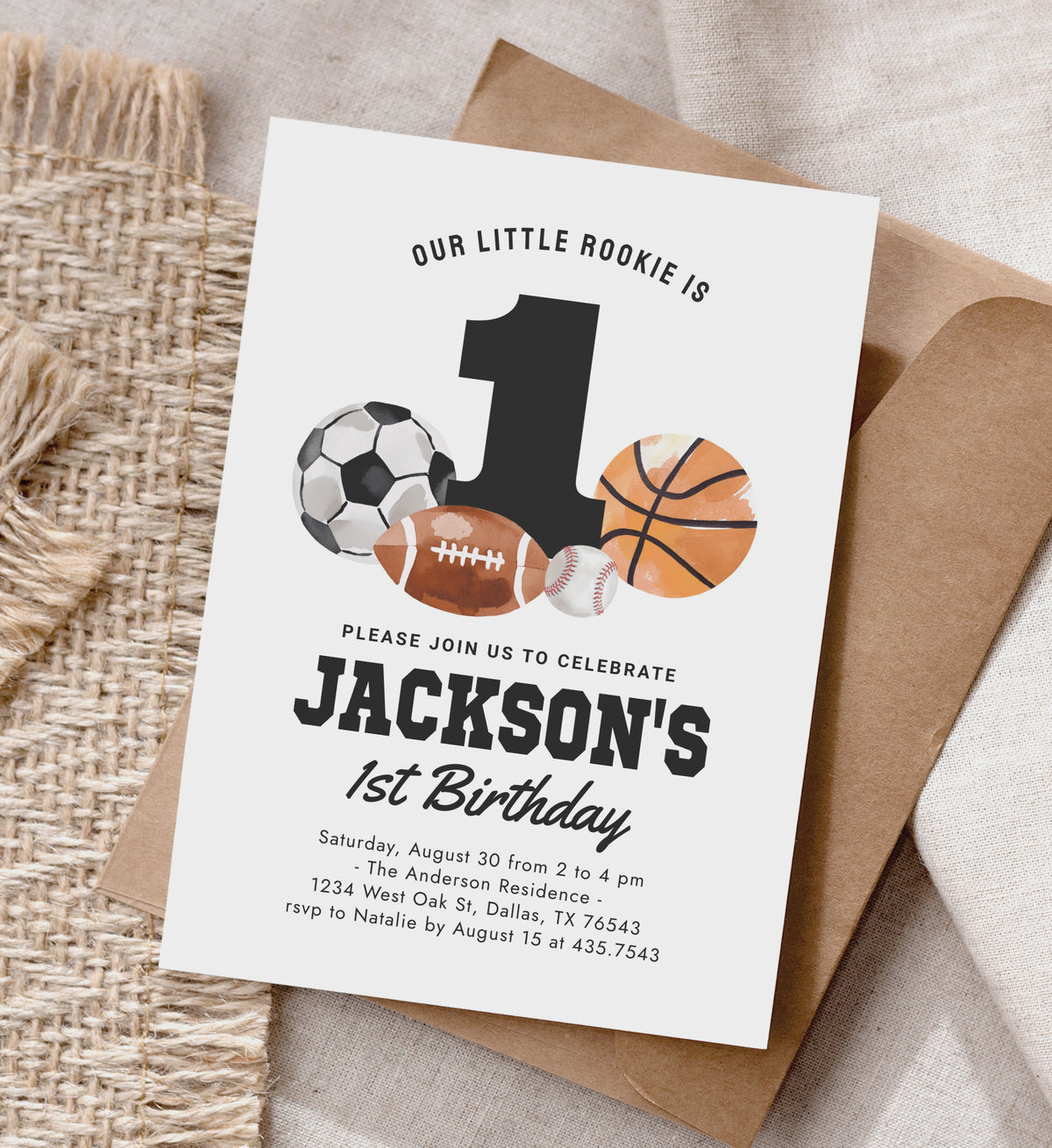 Sports 1st Birthday Invitation