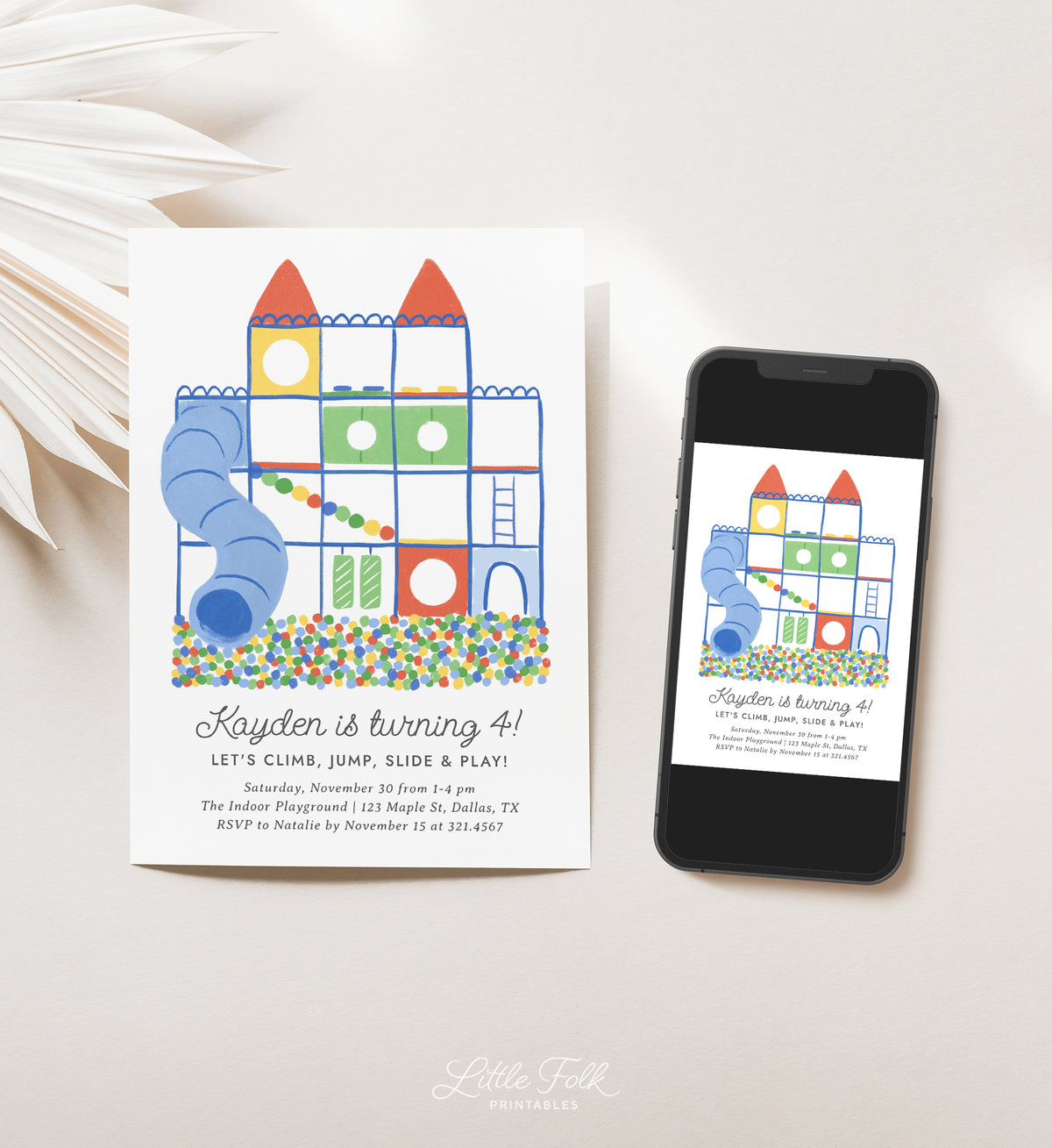 Rainbow Indoor Playground Birthday Invitation