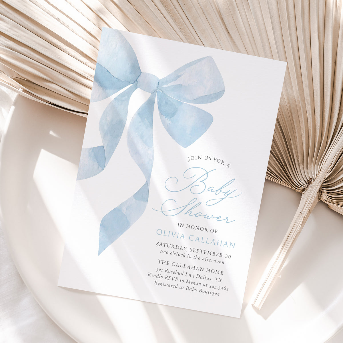 Blue Ribbon Baby Shower Invitation