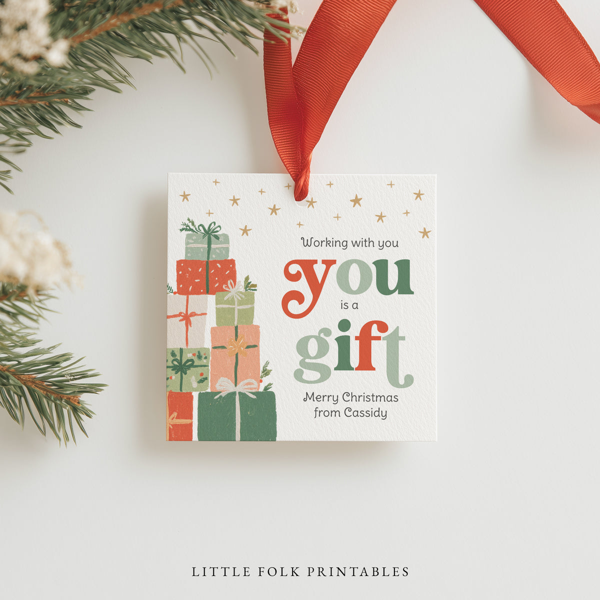 Working With You is a Gift Holiday Tag Template