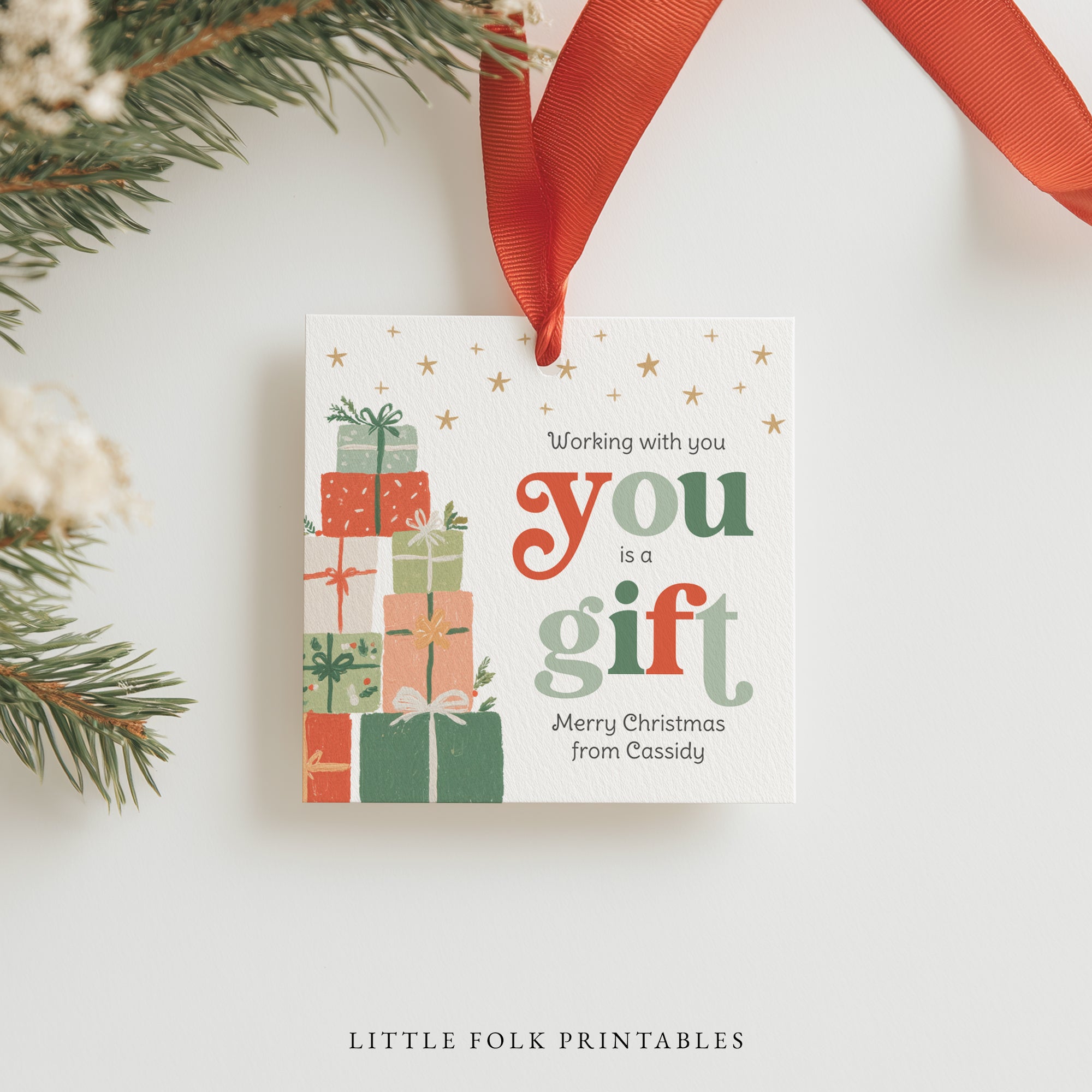 Working With You is a Gift Holiday Tag Template
