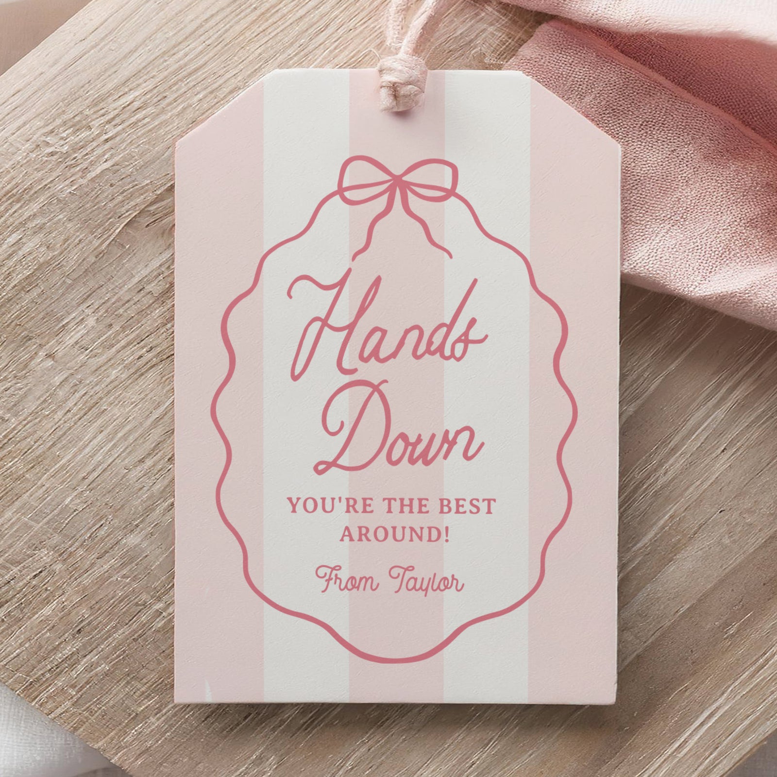 Hands Down Pink Bow Teacher Appreciation Tag Template