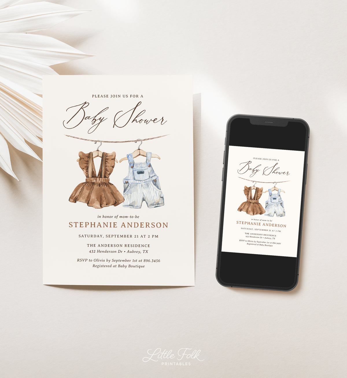 Boho Baby Clothes Twin Baby Shower Invitation