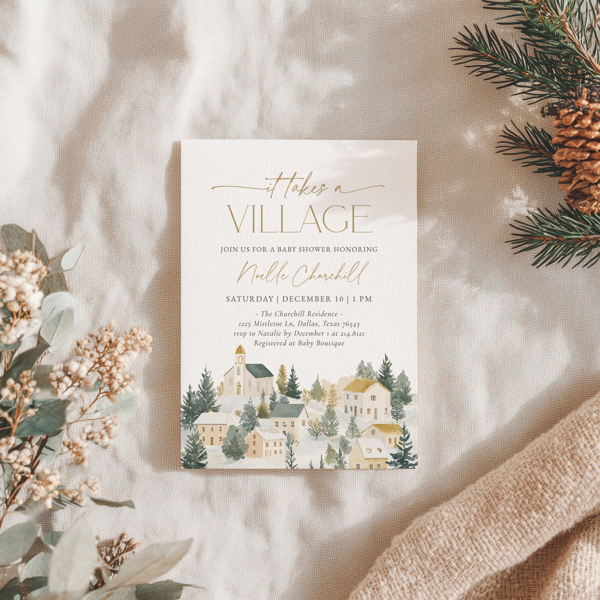 It Takes a Village Winter Baby Shower Invitation