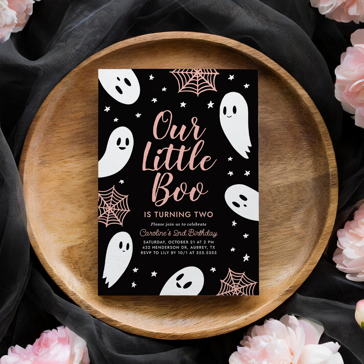 Little Boo Birthday Party Invitation Template (Black &amp; Pink)