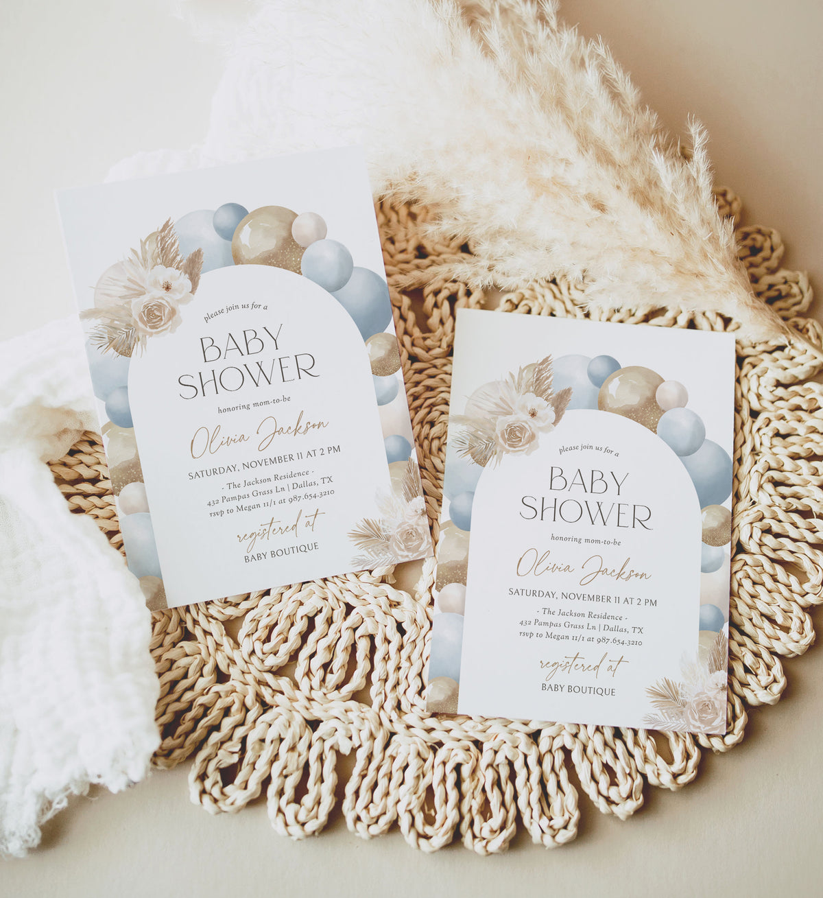 Blue Balloon Arch Baby Shower Invitation