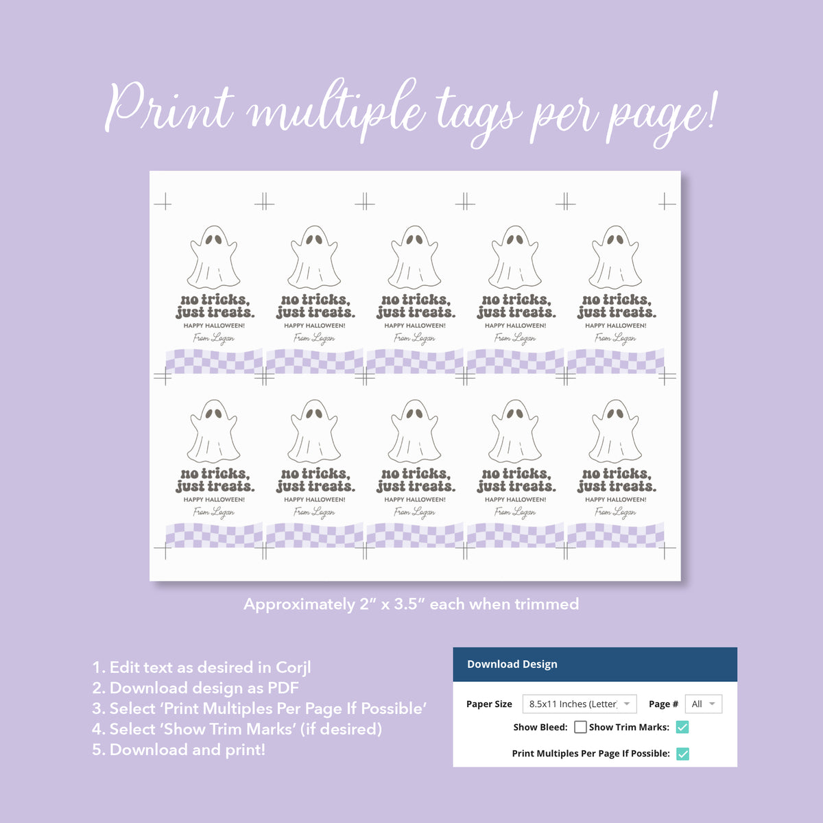 Halloween Tag Template (No Tricks Retro Ghost)