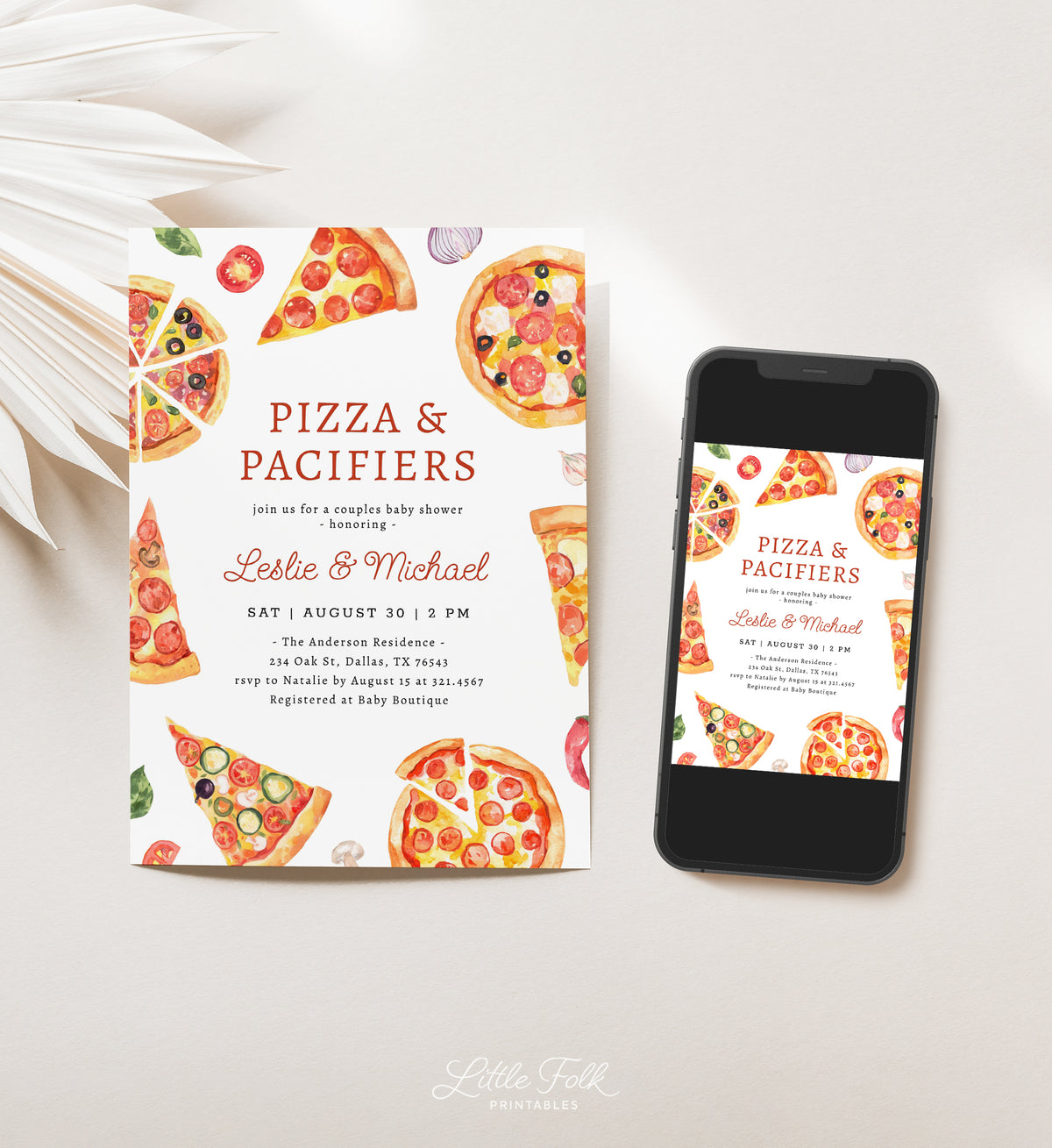 Pizza and Pacifiers Baby Shower Invitation