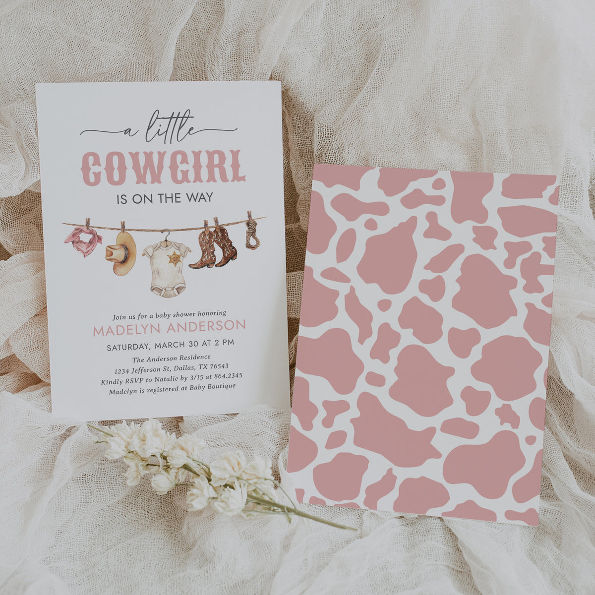 Cowgirl Clothesline Baby Shower Invitation Template