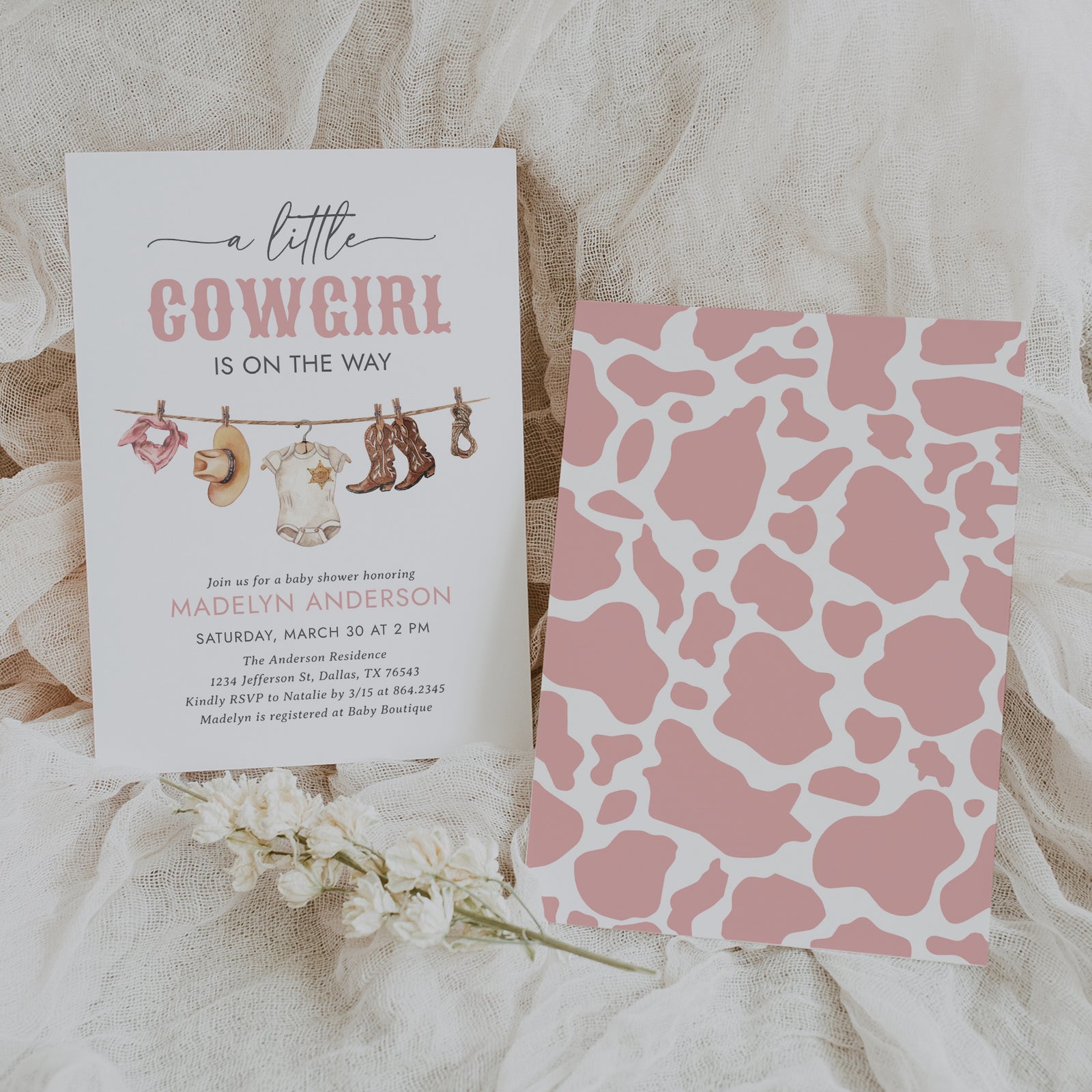 Cowgirl Clothesline Baby Shower Invitation Template