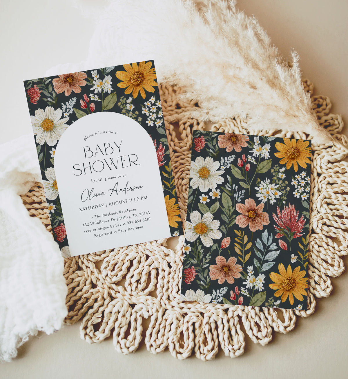 Dark Wildflower Baby Shower Invitation