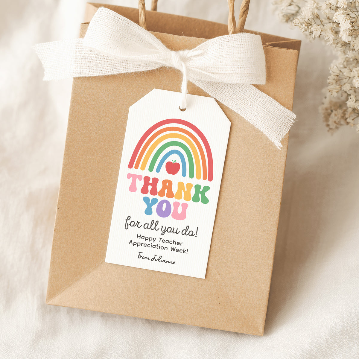 Retro Rainbow Teacher Appreciation Tag Template