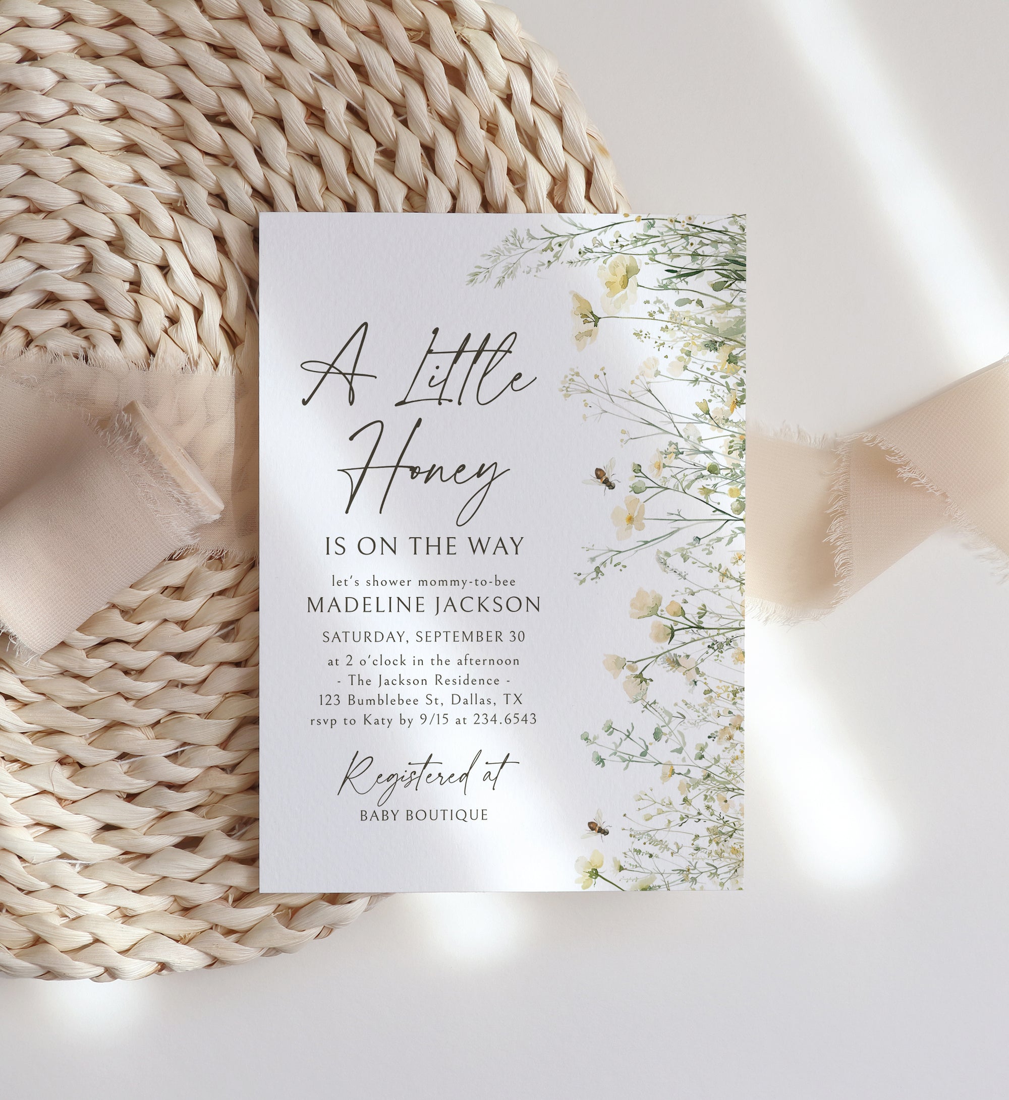 Bee Baby Shower Invitation Template (Little Honey)