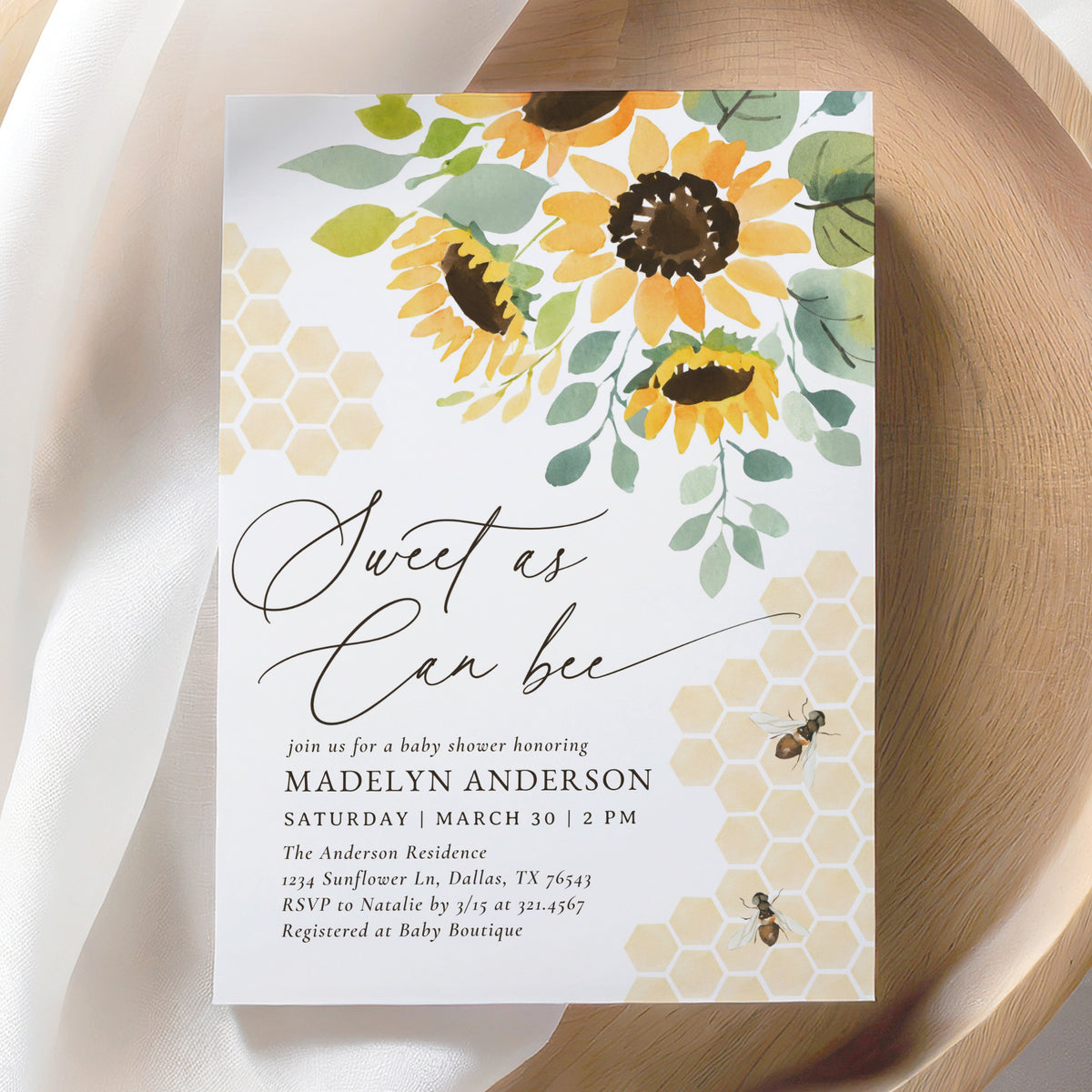 Bee Sunflower Baby Shower Invitation
