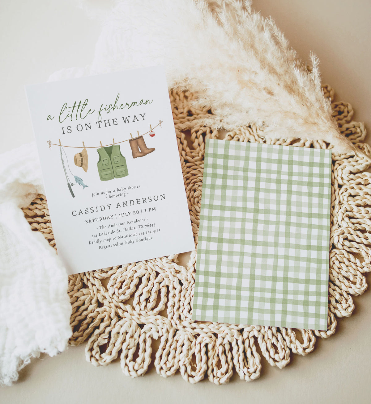 Fishing Clothesline Baby Shower Invitation