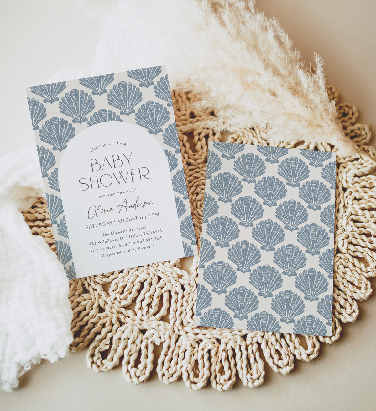 Blue Sea Shells Baby Shower Invitation