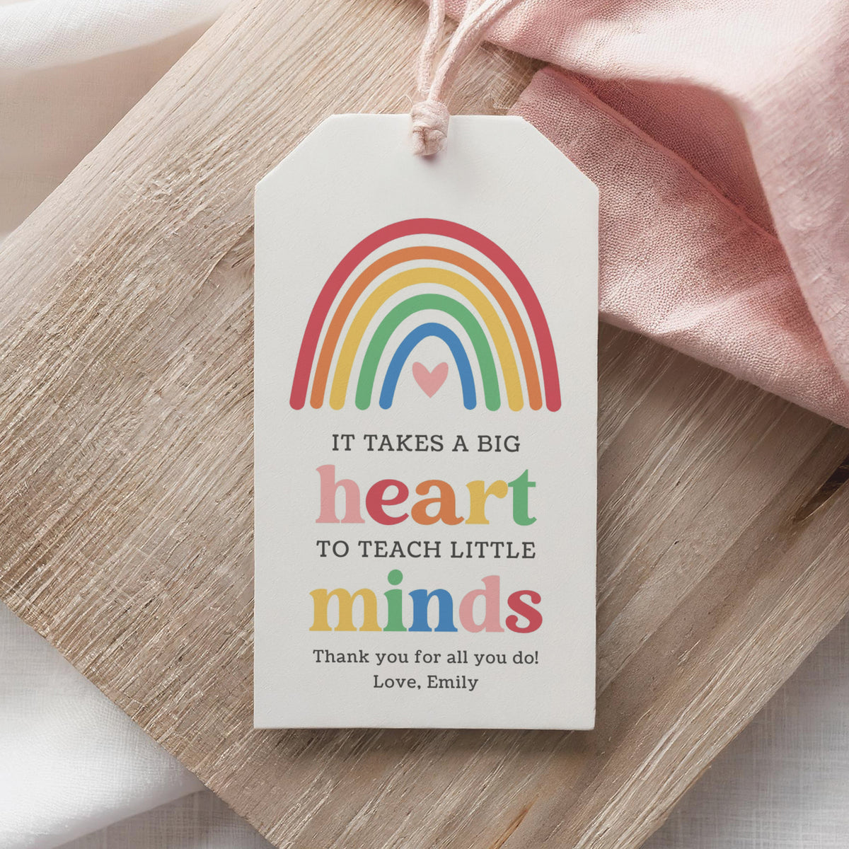 Big Heart Rainbow Teacher Appreciation Tag Template