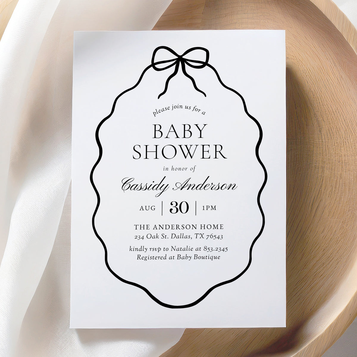 Black Bow Baby Shower Invitation Template