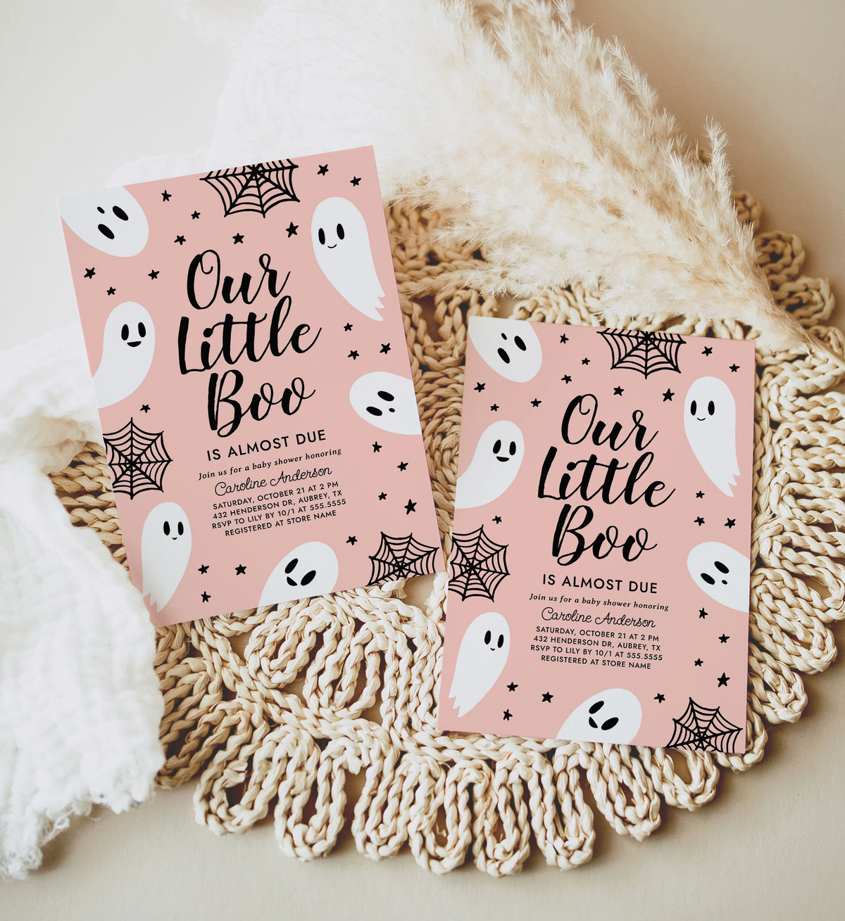 A Little Boo is Almost Due Baby Shower Invitation Template (Pink)