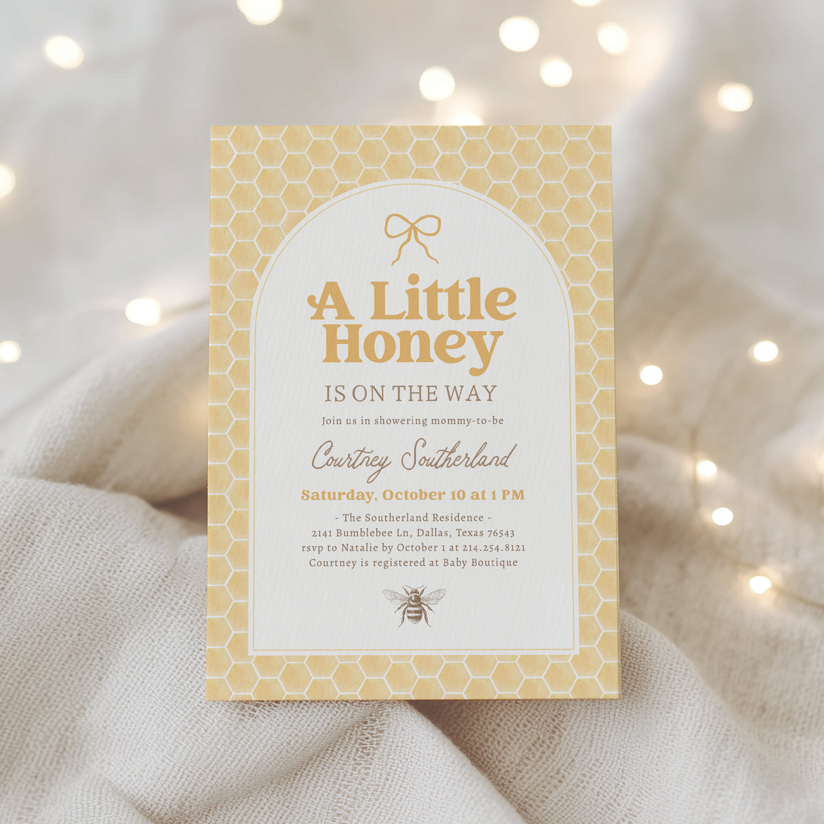 Bee Honeycomb Baby Shower Invitation