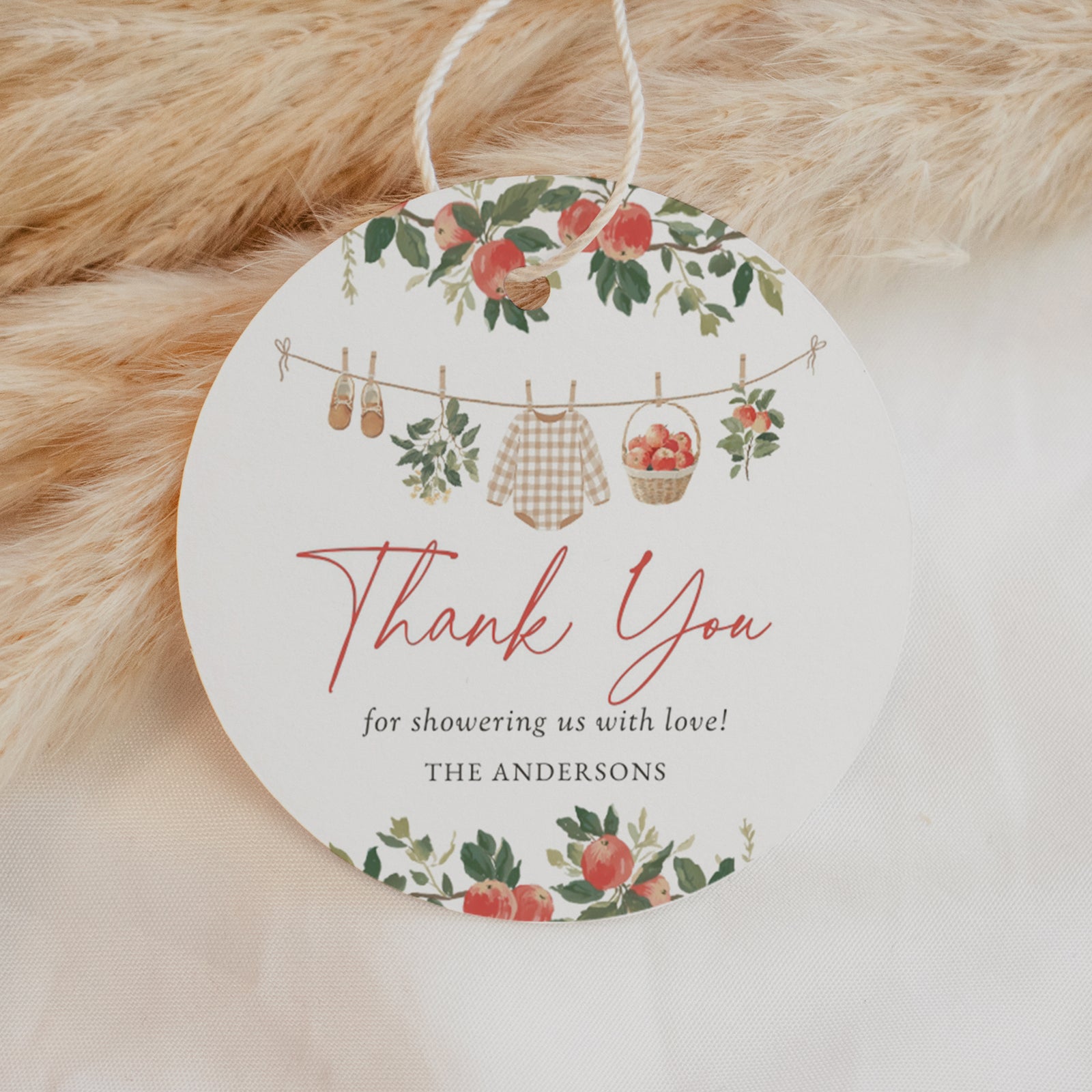 Apple Baby Shower Round Favor Tag Template
