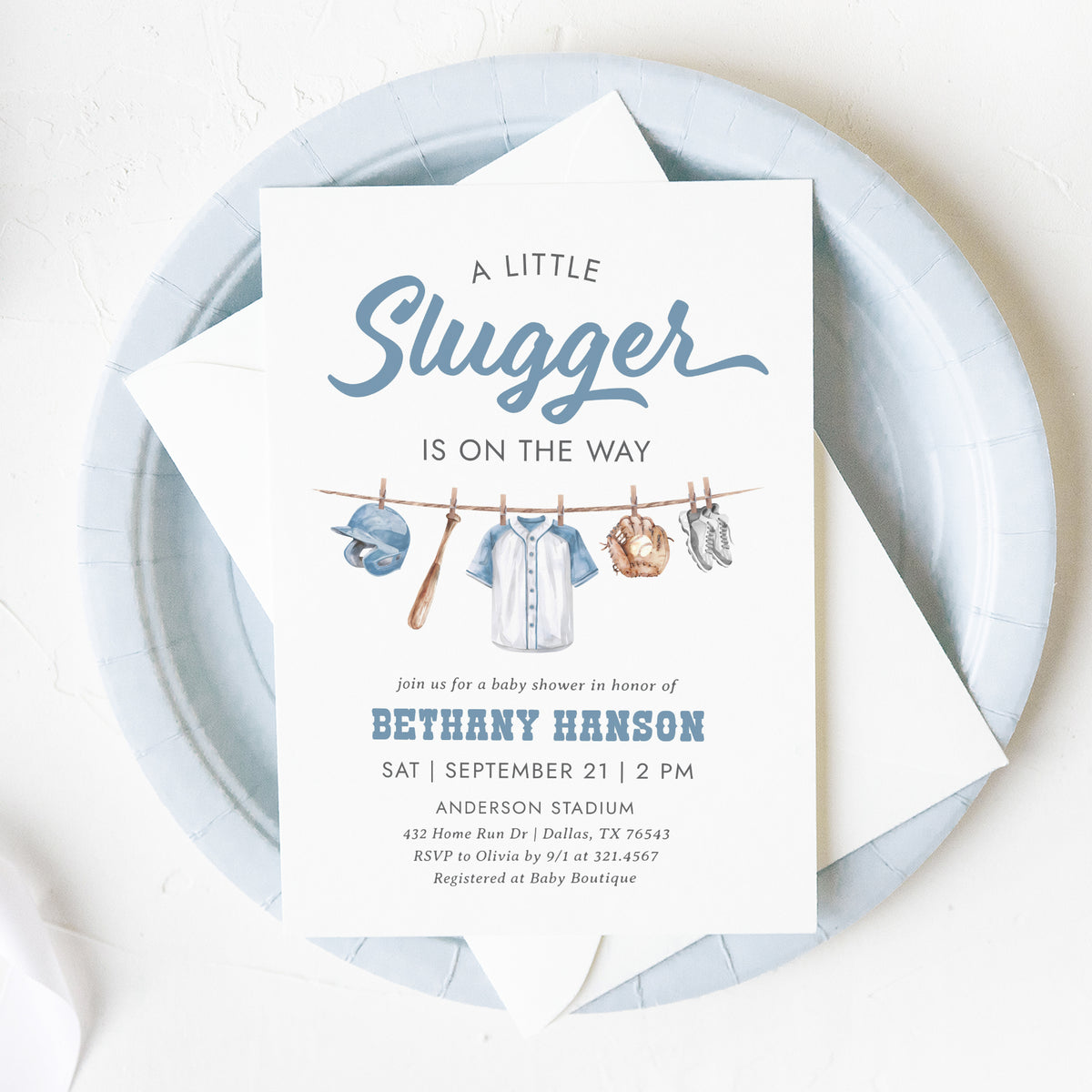 Editable Baseball Clothesline Baby Shower Invitation Template